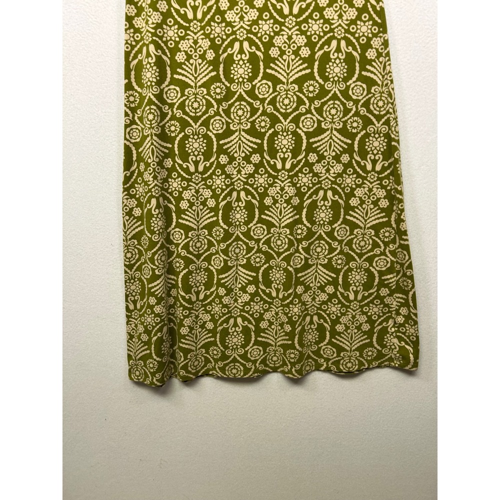 Boho Mod Liz Claiborne Women MP Olive Green Damask Keyhole Sleeveless Midi Dress - Picture 8 of 9